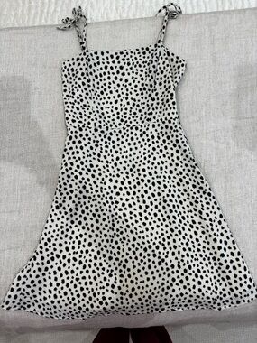 GB girls Cream and Black Spotted Tie-Shoulder Dress
